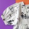 BUTTONS BACK ELBOW LENGHT PUFF SLEEVES SPOOKY WHITE DRESS 100% PRINTED COTTON