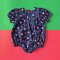 BUTTONS BACK PUFF SLEEVES ROMPER DARK BLUE STRAWBERRY  100% PRINTED COTTON*PRE-ORDER SHIP OUT 17 NOVEMBER