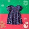 BUTTONS BACK PUFF SLEEVES DRESS DARK BLUE STRAWBERRY  100% PRINTED COTTON*PRE-ORDER SHIP OUT 17 NOVEMBER