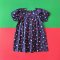 BUTTONS BACK PUFF SLEEVES DRESS DARK BLUE STRAWBERRY  100% PRINTED COTTON*PRE-ORDER SHIP OUT 17 NOVEMBER