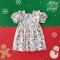 BACK TO FRONT PUFF SLEEVES WHITE XMAS DRESS   100% PRINTED COTTON