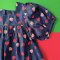 BUTTONS BACK PUFF SLEEVES ROMPER DARK BLUE STRAWBERRY  100% PRINTED COTTON*PRE-ORDER SHIP OUT 17 NOVEMBER