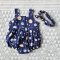 BUTTONS FRONT GALAXY NAVYBLUE ROMPER 100% PRINTED COTTON*HEADBAND NOT INCLUDED