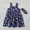 BUTTONS FRONT DRESS GALAXY NAVYBLUE 100% PRINTED COTTON*HEADBAND NOT INCLUDED