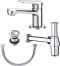 KFA-031-610 ชุดเซ็ทก๊อกเดี่ยวอ่างล้างหน้าแบบก้านโยก, สะดืออ่าง, ท่อน้ำทิ้งและสายน้ำดียาว 16 นิ้ว