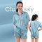 ชุดนอน Cherilon Classy Collection เสื้อคอวีแขนสั้น และกางเกงขาสั้น สีฟ้าอมเขียว รหัส FHCSY2-SB