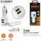 COMMY SMART ที่ชาร์จไฟในรถยนต์ Dual USB Car Charger 3.4A + Lightning Cable ,Micro Cable