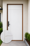 ประตูupvc ภายนอก สีขาว-บานเรียบ 1เส้นตรง+1เส้นนอน 2500฿