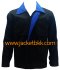 เสื้อแจ๊คเก็ต ตัดต่อแบบ A สีดำปกสีน้ำเงิน ผ้าคอมทวิว